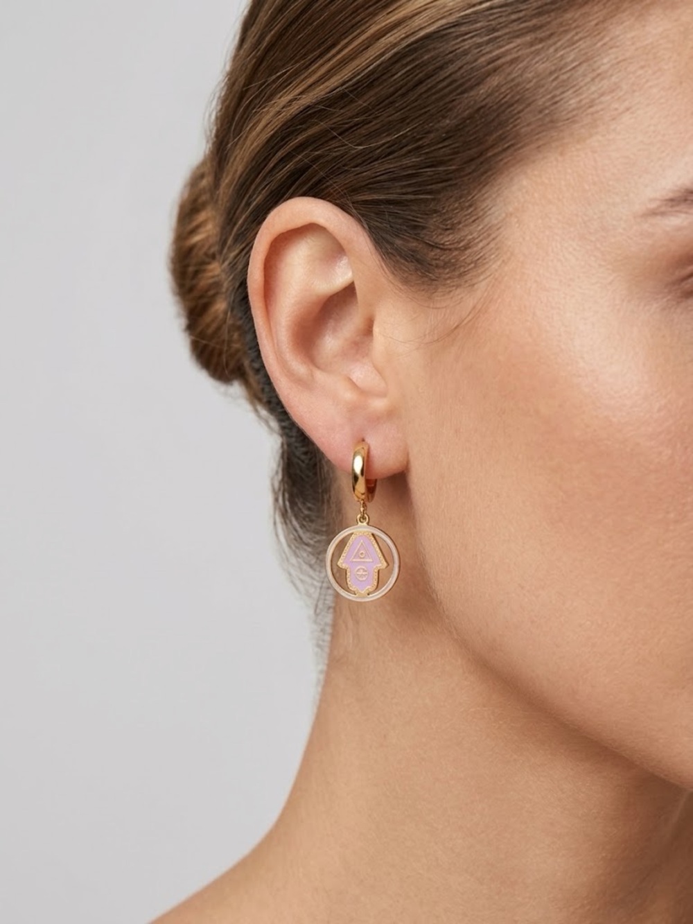Aulala Ibiza - Gold Hoop Earrings with Purple Enamel Charm - 18K Gold Plated